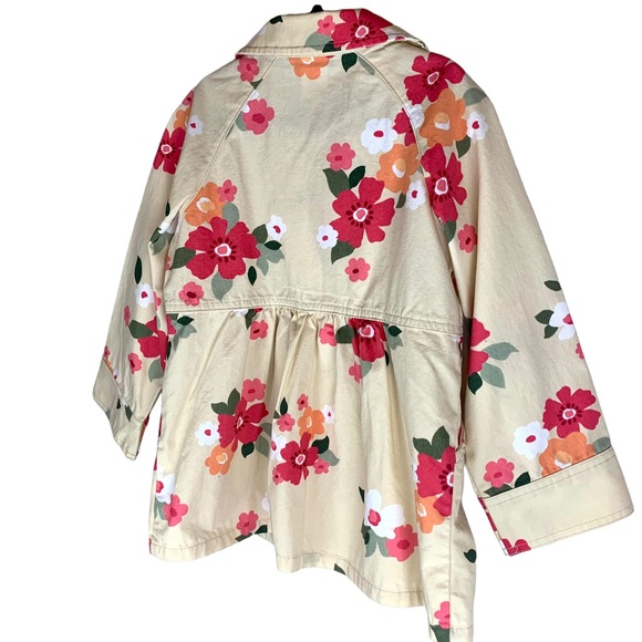 Gymboree Spring Floral Button Jacket Khaki Coral Pink New XS - Picture 10 of 12